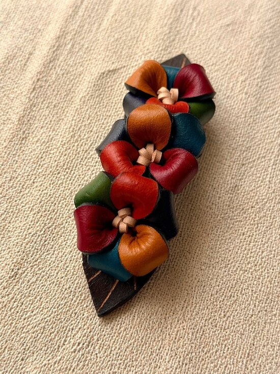 Handmade Leather Multicolor Floral Hair Barrette | Colombian Artisan Clip
